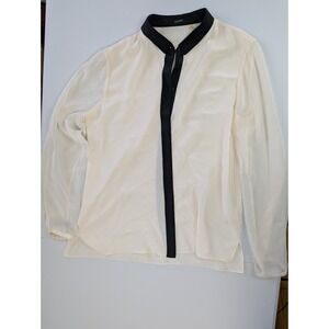 Elie Tahari 100% Silk Blouse Medium Cream Black Collar Sheer Office Chic Capsule